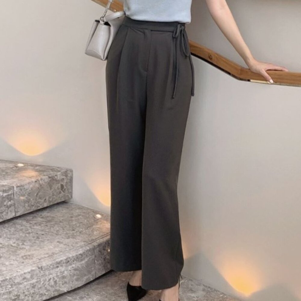EveryMorning Wide Pintuck Black Ribbon-Tie Slacks